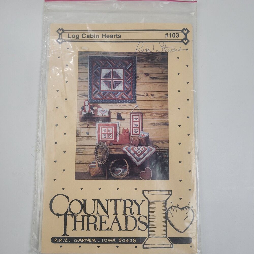 Crafts - Country Threads Log Cabin Hearts #103 Quilt Pattern Wallhanging Pillow